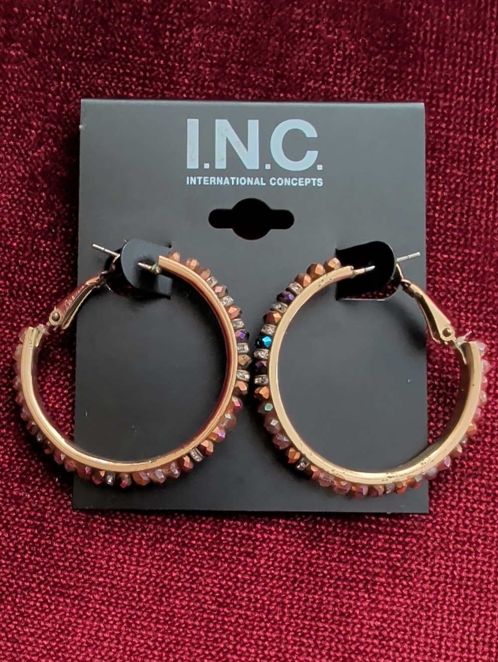🔥INC International Concepts Gold Hoop Earrings with Multicolor Iridescent Beads